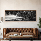 Ocean Trees, Shoreline Light, Majestic Forest, Beach Scene, Framed Canvas Print, Boho Wall Decor, Bedroom Art, Zen Coastal Artwork