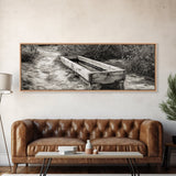Rustic Water Trough, Nature Trail, Western Desert Scene, Framed Canvas Print, Country Farmhouse Decor, Minimalist Entryway Wall Art