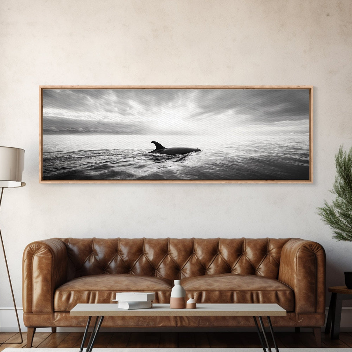 Ocean Sunset Orca, Tranquil Whale Scene, Marine Wildlife, Canvas Print, Minimalist Bathroom Decor, Coastal Bedroom Wall Art