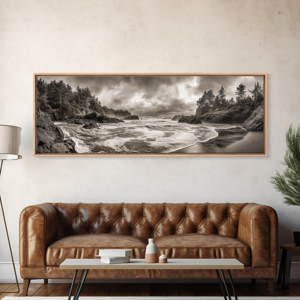 Wild Coastline, Rugged Waves, Stormy Shore, Nature Photography, Framed Canvas Print, Fall Living Room Wall Art, Rustic Coastal Decor