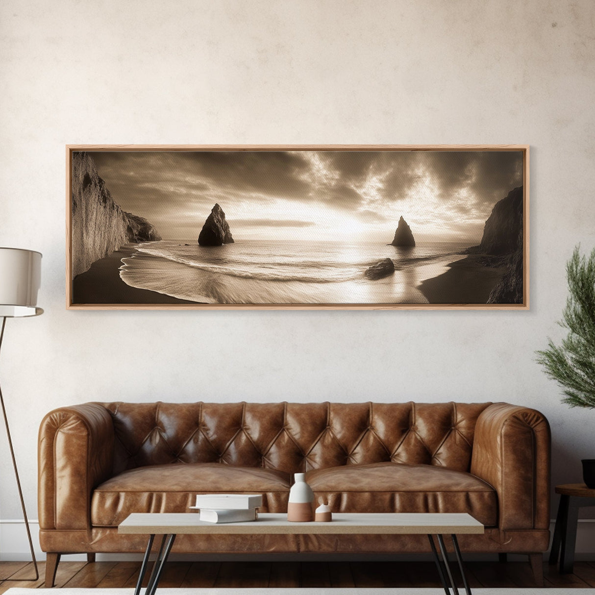 Seaside Cliffs, Ocean Rocks, Dramatic Sunset, Framed Canvas Print, Coastal Landscape Photography, Bedroom Wall Art, Fall Nature Decor