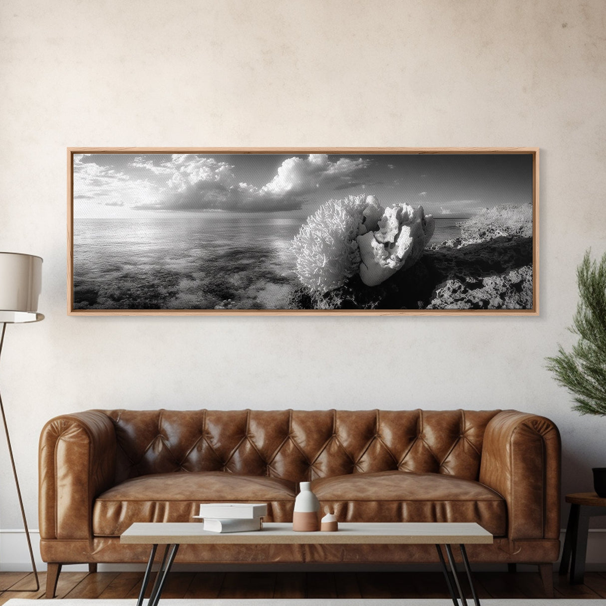 Sea Coral, Calm Ocean, Reef Textures, Framed Canvas Print, Coastal Bathroom Art, Monochrome Ocean Decor, Nature Photography Accent