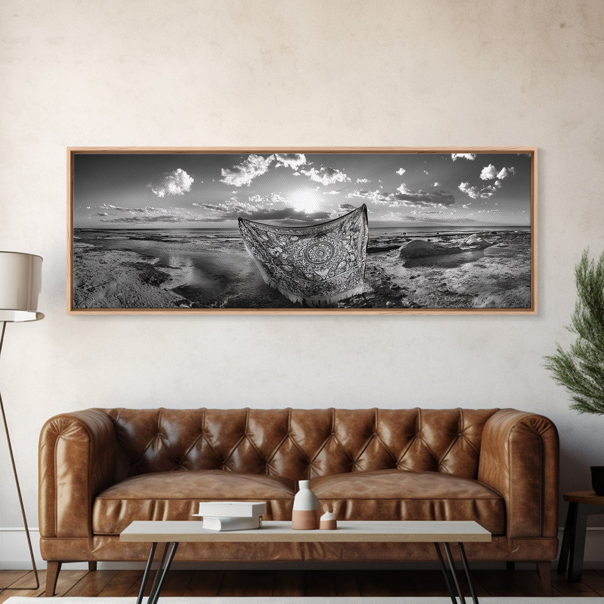 Sunset Sea, Magic Carpet, Ocean Ritual, Ethereal Coastal, Framed Canvas Print, Boho Wall Art, Living Room Decor, Surreal Beach Photography
