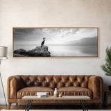 Solitary Bird, Ocean Rock, Minimalist Seascape, Canvas Print, Peaceful Wall Art, Zen Decor, Black and White Living Room Accent