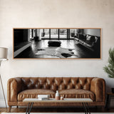 Modern Living, Minimalist Decor, Cowhide Rug, Framed Canvas Print, Neutral Aesthetic Wall Art, Luxury Living Room Design Accent