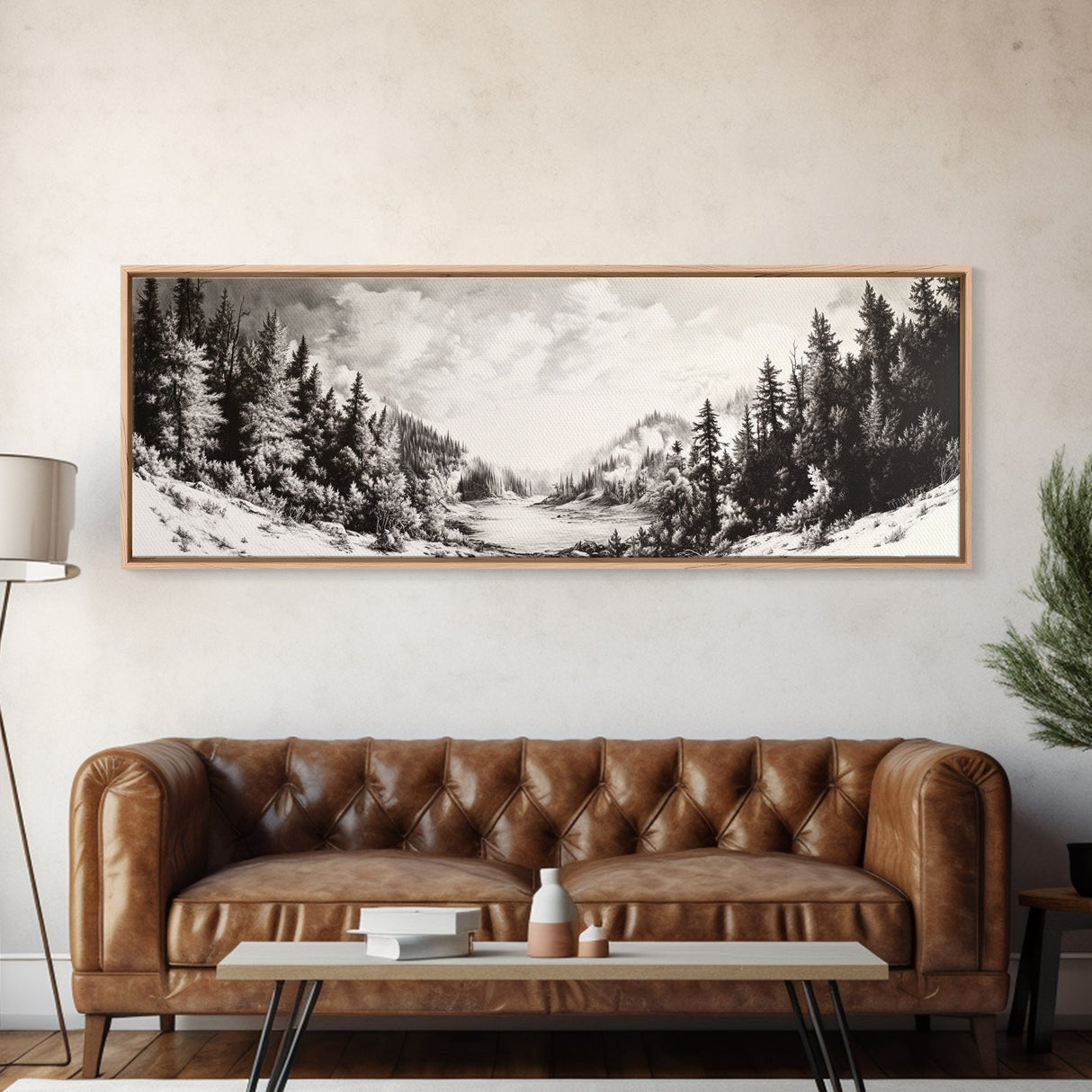 Snowy Pines, Winter Landscape, Woodland Valley, Fine Art Nature, Framed Canvas Print, Cabin Wall Art, Mountain Decor, Rustic Winter Scene