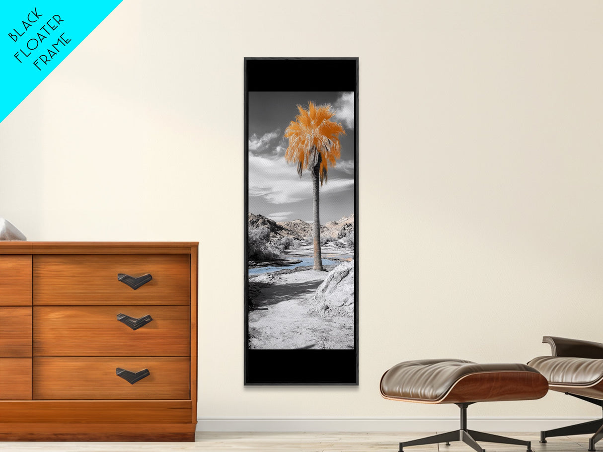 Orange Palm, Desert Oasis, Tropical Escape, Surreal Nature Scene, Framed Canvas Print, Boho Bathroom Wall Art, Desert Decor, Bedroom Decor