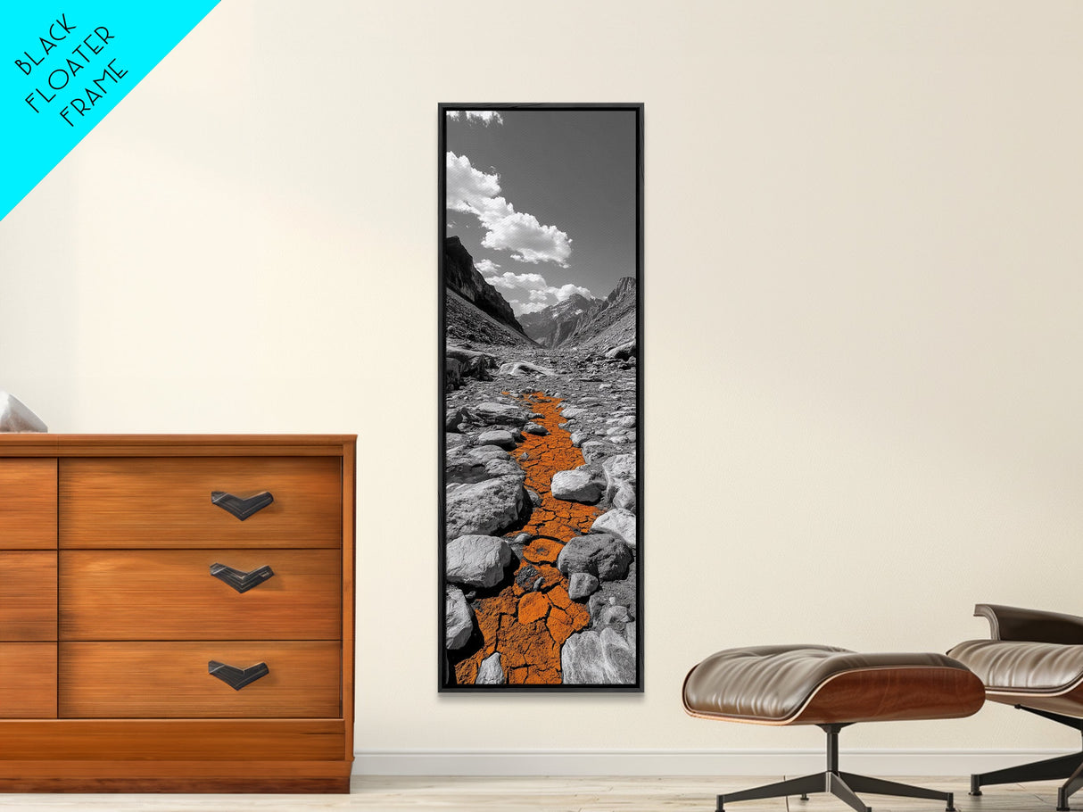 Cracked Earth, Orange Path, Mountain Trail, Climate Scene – Canvas Print, Nature Wall Art, Earth Tones Decor, Fall Landscape Photography