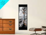 Painted Tree, Coastal Driftwood, Stormy Sky, Bold Texture – Framed Canvas Print, Beach House Decor, Abstract Nature Art, Rustic Minimalism
