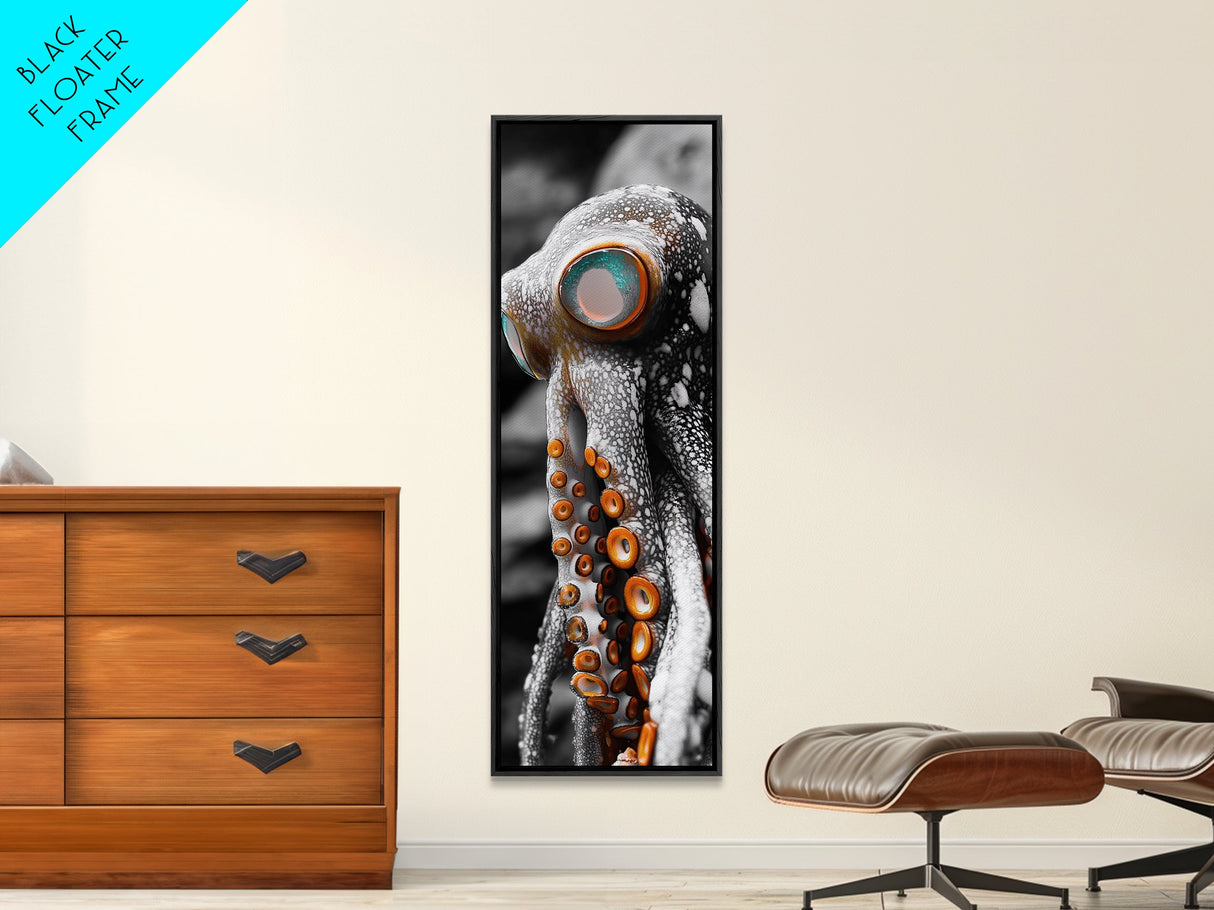 Octopus Closeup, Ocean Creature, Tentacle Texture, Framed Canvas Print, Marine Life Art, Nautical Bathroom Decor, Moody Coastal Wall Art