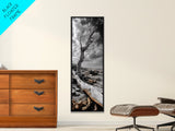 Weathered Tree, Coastal Roots, Dramatic Sky, Natural Form – Canvas Print, Living Room Wall Art, Monochrome Photography, Driftwood Decor