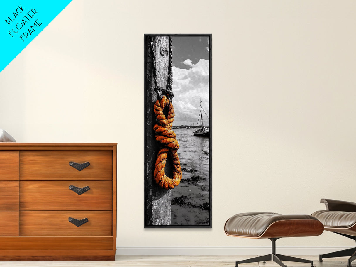 Nautical Rope, Coastal Knot, Seaside Life, Framed Canvas Print, Rustic Bathroom Art, Fishing Wall Decor, Harbor Style, Marine Decor