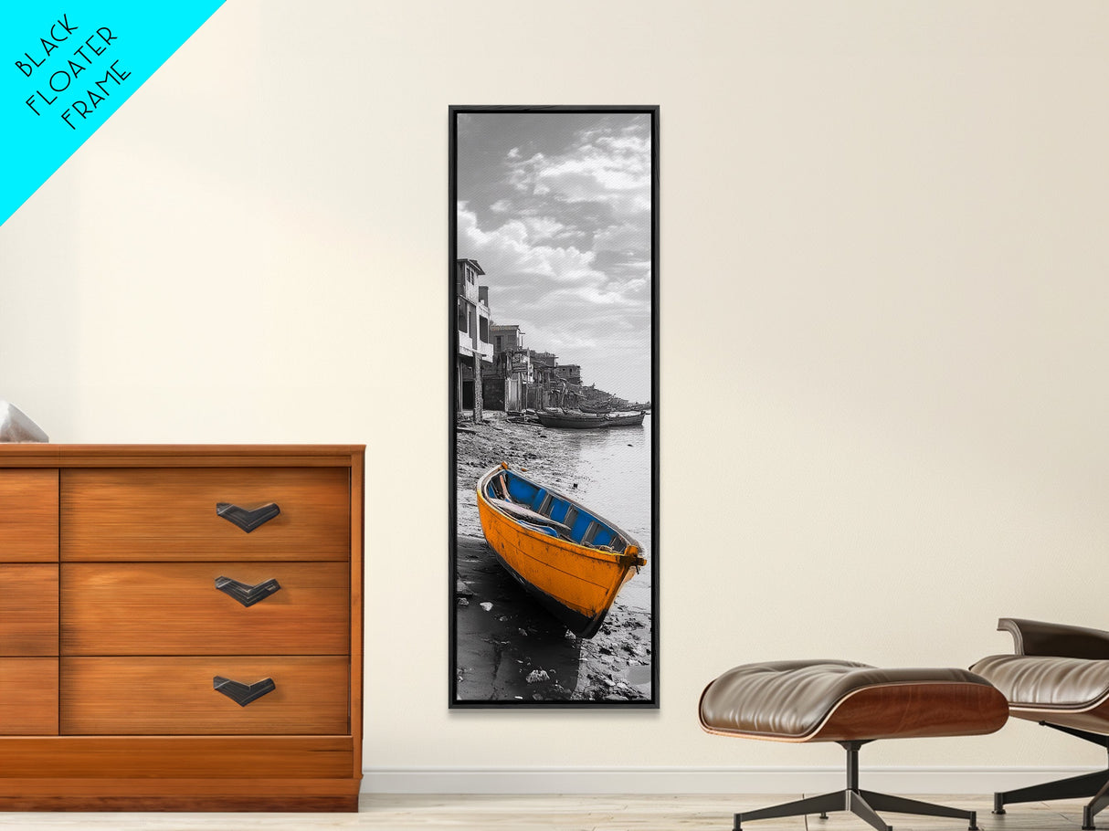 Yellow Boat, Coastal Wall Art, Seaside Home Decor, Beach Photography, Canvas Print, Nautical Theme, Bathroom Art, Minimalist Seascape