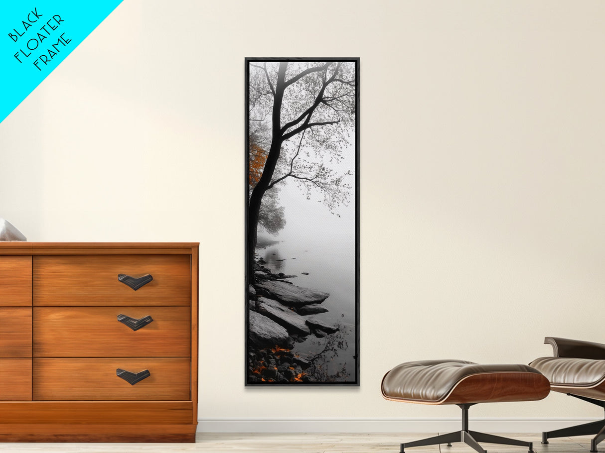 Foggy Lake, Autumn Forest, Peaceful Morning Landscape, Canvas Print, Minimalist Wall Art, Zen Bedroom Decor, Serene Fall Artwork