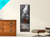 Log Cabin, Red Door, Mountain Home, Cozy Retreat, Framed Canvas Print, Rustic Wall Art, Lodge Decor, Fall Cabin Vibes, Country Living