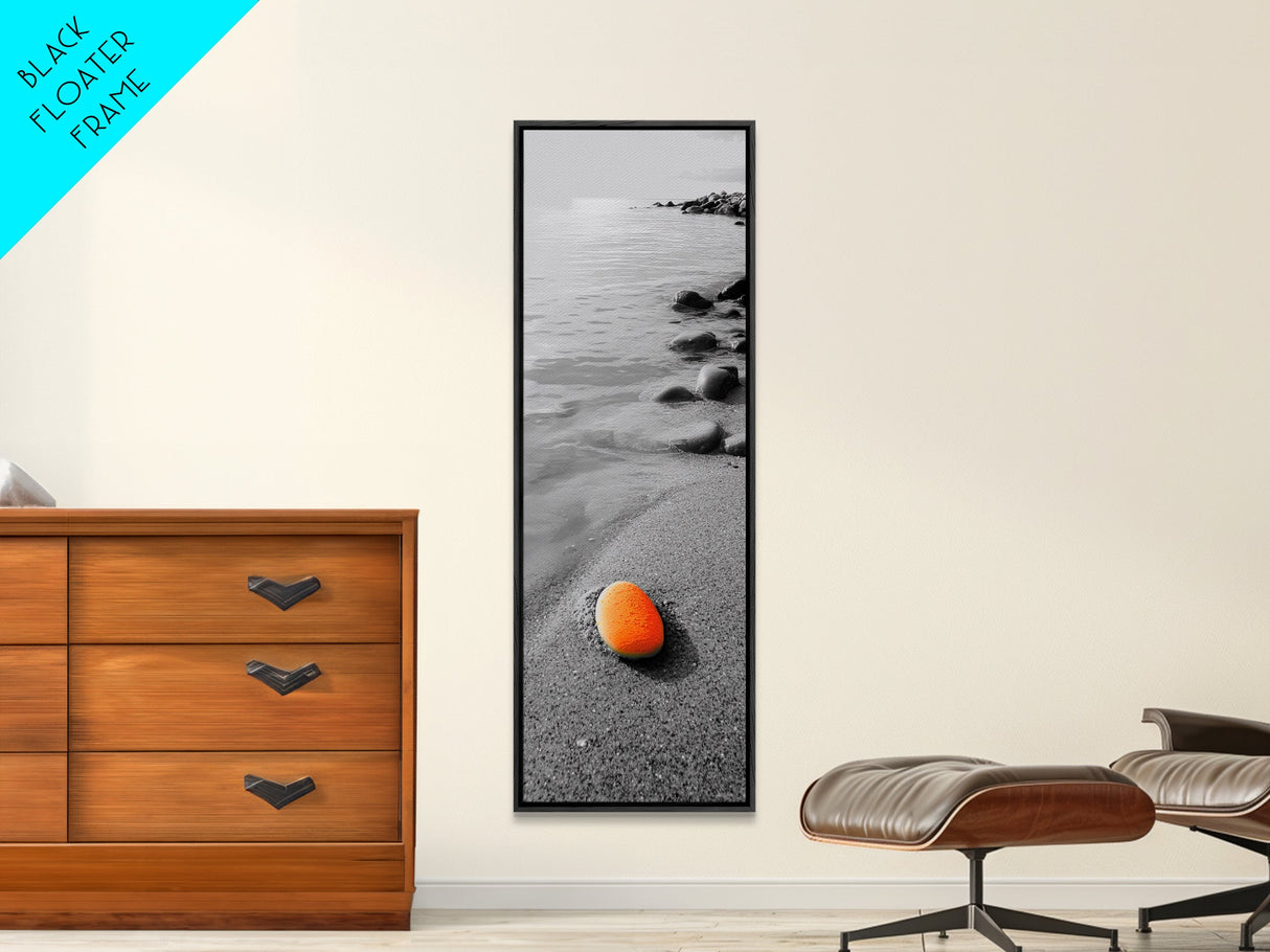 Orange Shore Stone, Minimalist Decor, Seaside Style, Beach Vibes, Framed Canvas Print Coastal Wall Art, Bathroom Decor, Modern Art
