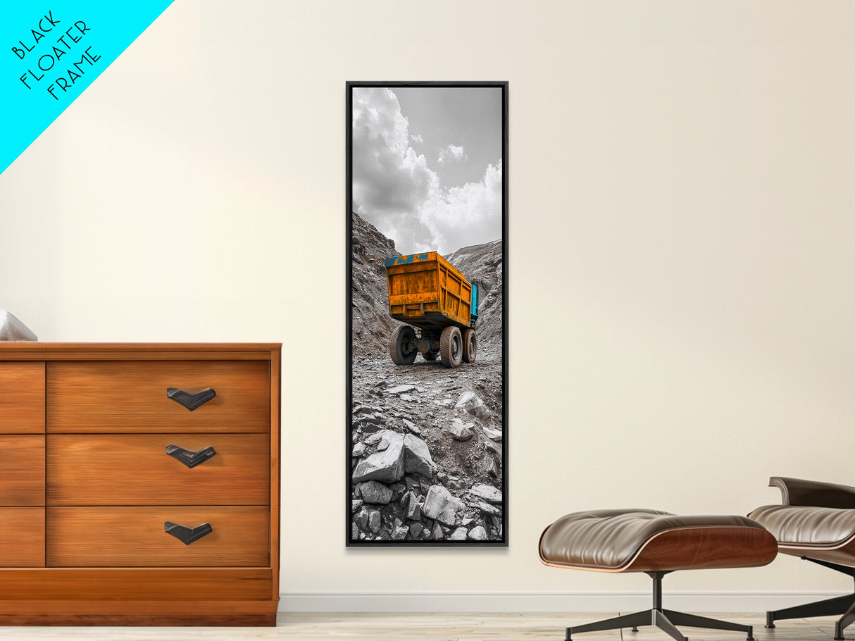 Mining Truck, Industrial Power, Bold Machinery, Construction Scene, Canvas Print, garage wall art, boys room decor, grunge wall art