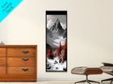 Red Trees, Snowy Mountain, Dramatic Landscape, Framed Canvas Print, Winter Wonderland Art, Office Wall Decor, Moody Nature Scene Print