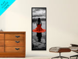 Woman in Red, Serene Lake, Moody Reflections, Dramatic Art Scene, Canvas Print, Bedroom Wall Art, Romantic Decor, Adventure Themed Ar