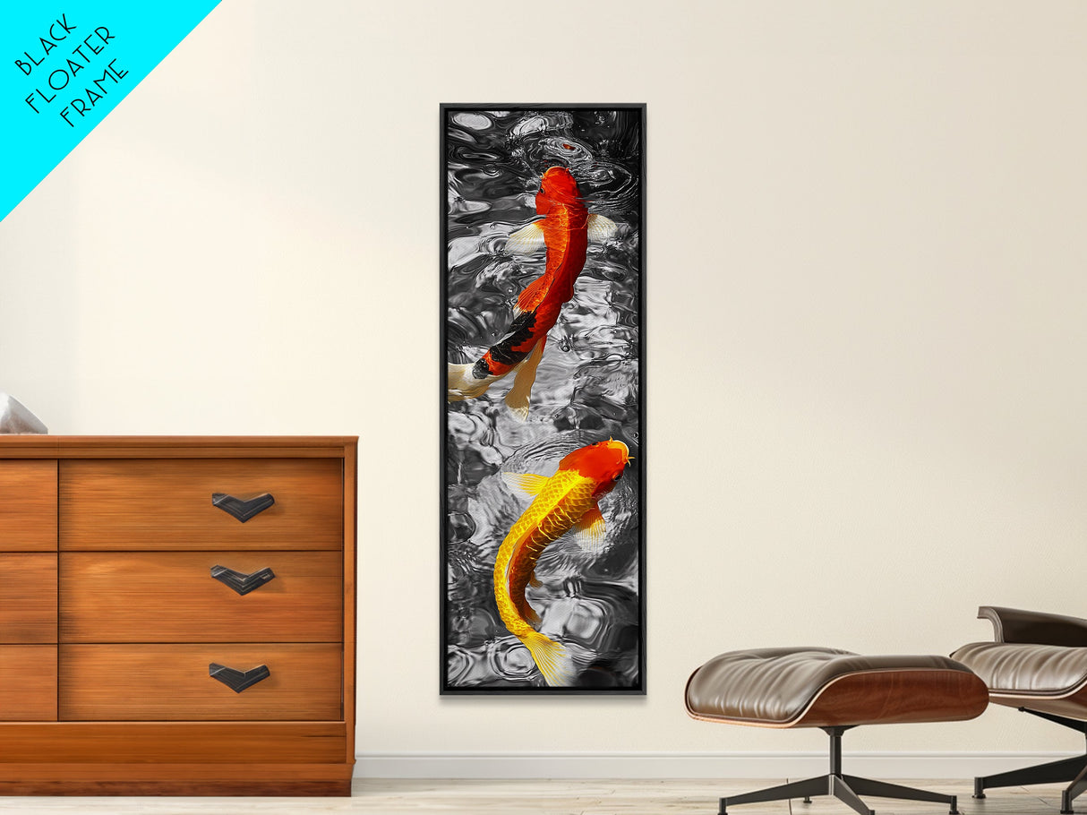 Koi Fish Art, Zen Water Decor, Tranquil Living Room Accent, Japanese Minimalist Style, Framed Canvas Print, Peaceful Bathroom Wall Art