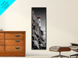 Red Lighthouse Art, Nautical Coastal Scene, Moody Seaside Decor, Framed Canvas Print, Ocean Wall Art, Bathroom or Office Accent