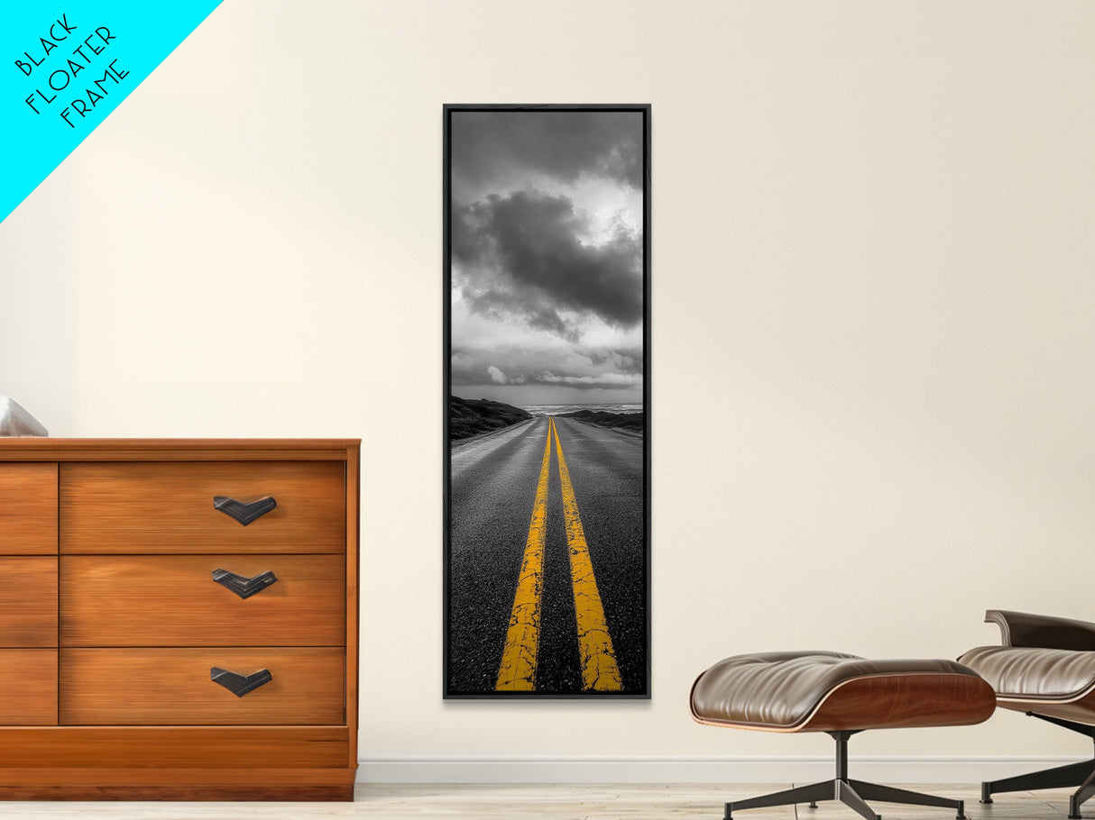 Yellow Lines, Endless Road, Moody Highway Art, Adventure Wall Decor, Canvas Print, Urban Modern Wall Art, Man Cave or Office Art