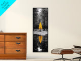 Golden Tree, Forest Reflection, Autumn Solitude, Nature Focused Minimalism, Framed Canvas Print, Zen Bathroom or Office Wall Art