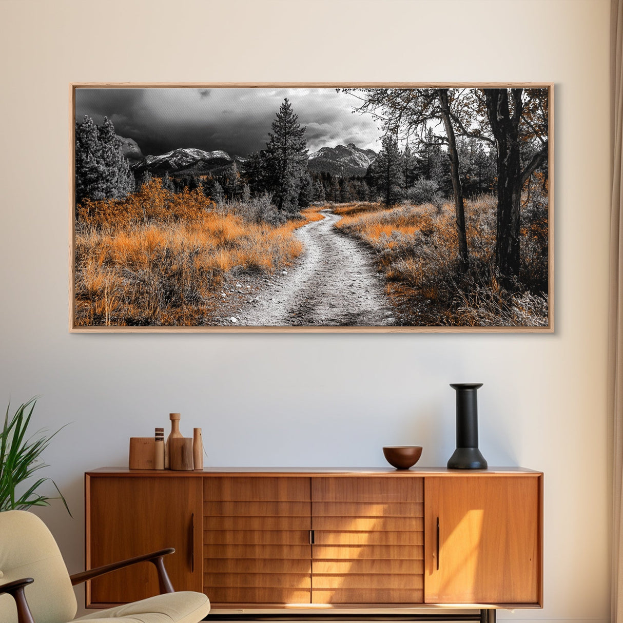 Fall Path, Mountain Trail, Autumn Forest, Golden Grass, Canvas Print, Cabin Wall Art, Cozy Living Room Decor, Nature Lover Fall Print