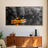 Kayaker Journey, Autumn Paddle, Wilderness Escape, Forest Calm – Canvas Print, Adventure Wall Art, Man Cave Decor, Nature Exploration Scene