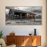Rustic Horse, Country Barn, Moody Sky, Farm Vibes, Framed Canvas Print, Western Decor, Farmhouse Wall Art, Living Room Accent, Fall Art
