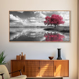 Pink Tree Reflections, Minimal Nature Art, Monochrome Landscape Canvas Print, Tranquil Bedroom or Living Room Wall Decor