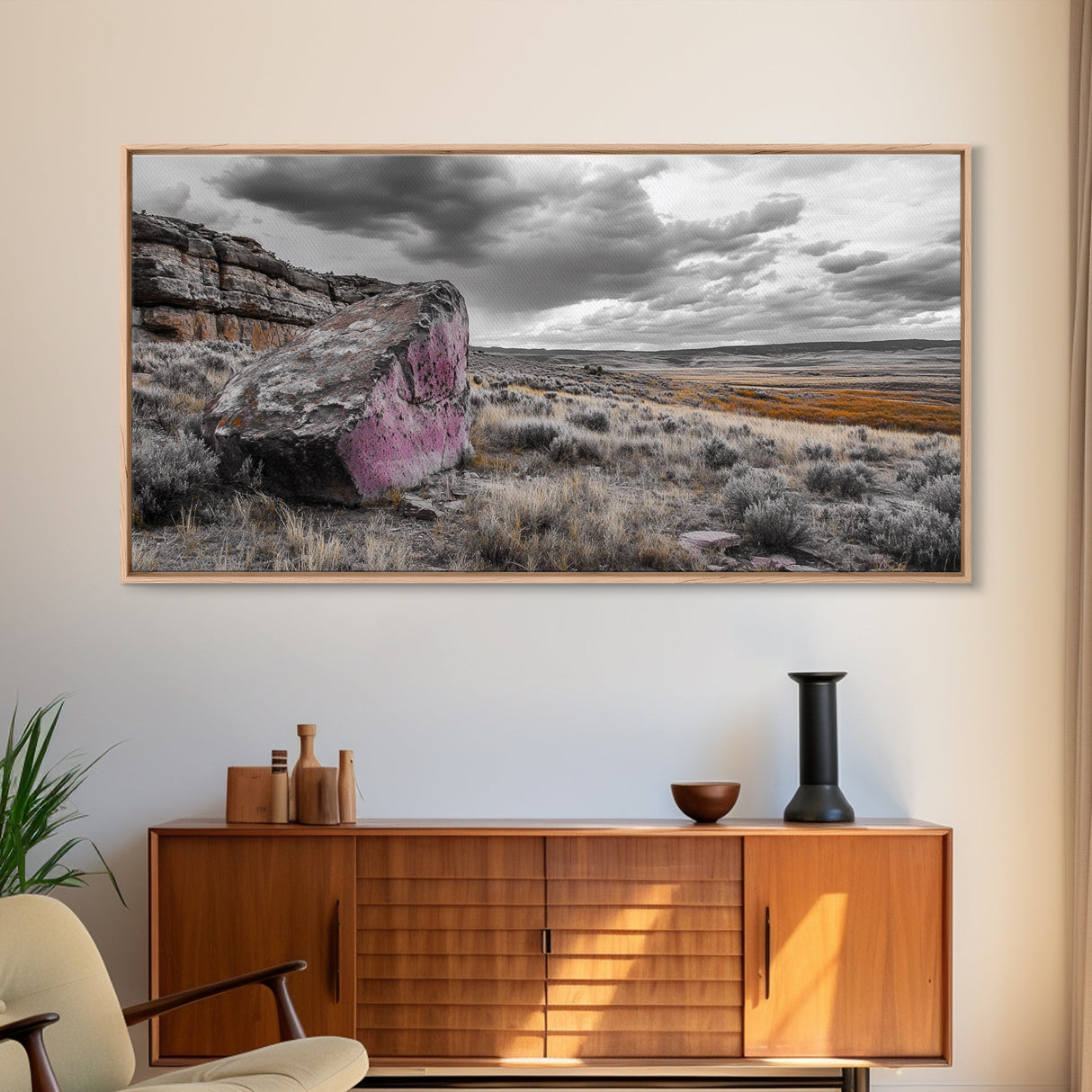Painted Boulder, Wild Plains, Desert Glow, Framed Canvas Print, Fall Wall Art, Rustic Decor, Southwestern Art, Landscape Photography