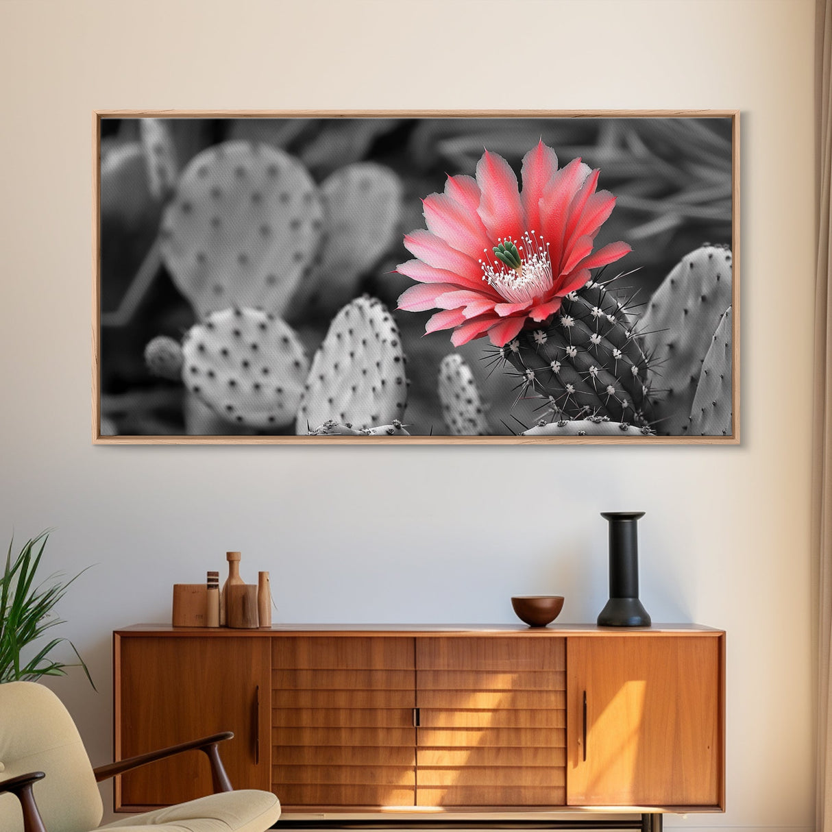 Pink Cactus Bloom, Desert Flower Closeup, Botanical Art, Canvas Print, Southwest Decor, Kitchen Wall Art, Nature Photography Print