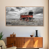 Prairie Red Wagon, Old West Scene, Framed Canvas Print, Rustic Wall Decor, Western Style Art, Living Room Accent, Cowboy Nostalgia