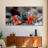 Vibrant Lobster, Red Blue, Sea Creature, Framed Canvas Print, Coastal Kitchen Wall Art, Ocean Wildlife, Nautical Bathroom Decor, Pop Art