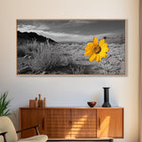 Yellow Flower, Desert Bloom, Monochrome Landscape, Canvas Print, Botanical Wall Art, Minimalist Nature Decor, Modern Kitchen Accent
