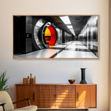 Vault Door, Futuristic Hallway, Urban Industrial Art, Sci Fi Decor, Framed Canvas Print, Office Wall Art, Red Orange Interior Glow