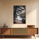 Autumn Forest Lake, Nature Photography, Scenic Landscape, Canvas Print, Rustic Cabin Decor, Neutral Tones, Bedroom Wall Art, Outdoor Art