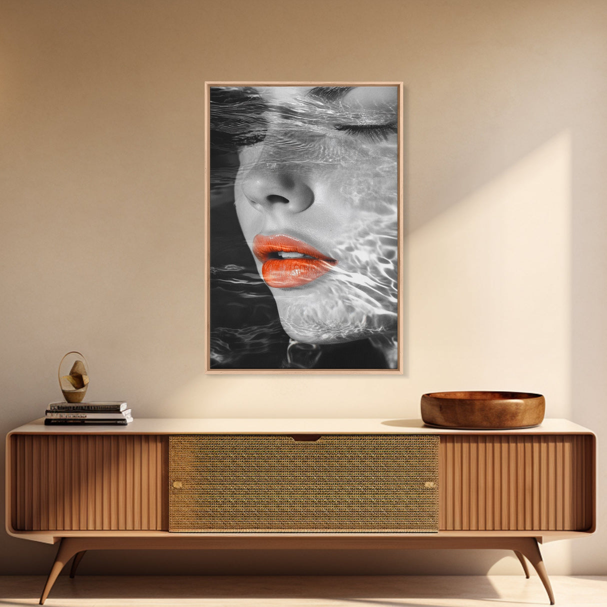 Water Reflection, Female Portrait, Surreal Woman, Canvas Print, Modern Glam Art, Moody Bathroom Decor, Feminine Art, Dreamy Aesthetic