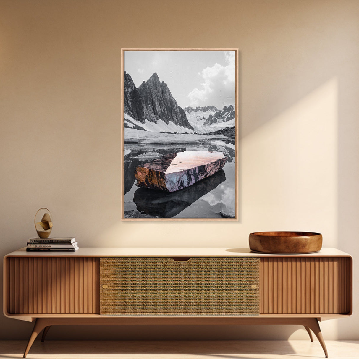 Glacial Rock, Abstract Ice Reflection, Surreal Landscape, Canvas Print, Nature Photography, Minimalist Winter Wall Art, Modern Decor