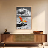 Beach Chair Alone, Tropical Vibes, Color Pop Seaside, Framed Canvas Print, Coastal Wall Art, Summer Decor, Relaxation Room Art