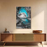 Blue Ice Cave, Winter Tunnel, Arctic Wonderland, Framed Canvas Print, Nature Wall Art, Minimalist Photography, Cool Tone Decor