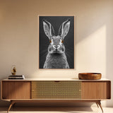 Wide Eyed Rabbit, Animal Portrait, Monochrome Humor, Framed Canvas Print, Nursery Wall Art, Whimsical Minimalist Decor, Funny Gift
