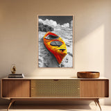 Vibrant Kayak, Sandy Beach, Summer Adventure Vibe, Canvas Print, Coastal Wall Art, Bold Color Photography, Outdoor Lover Gift