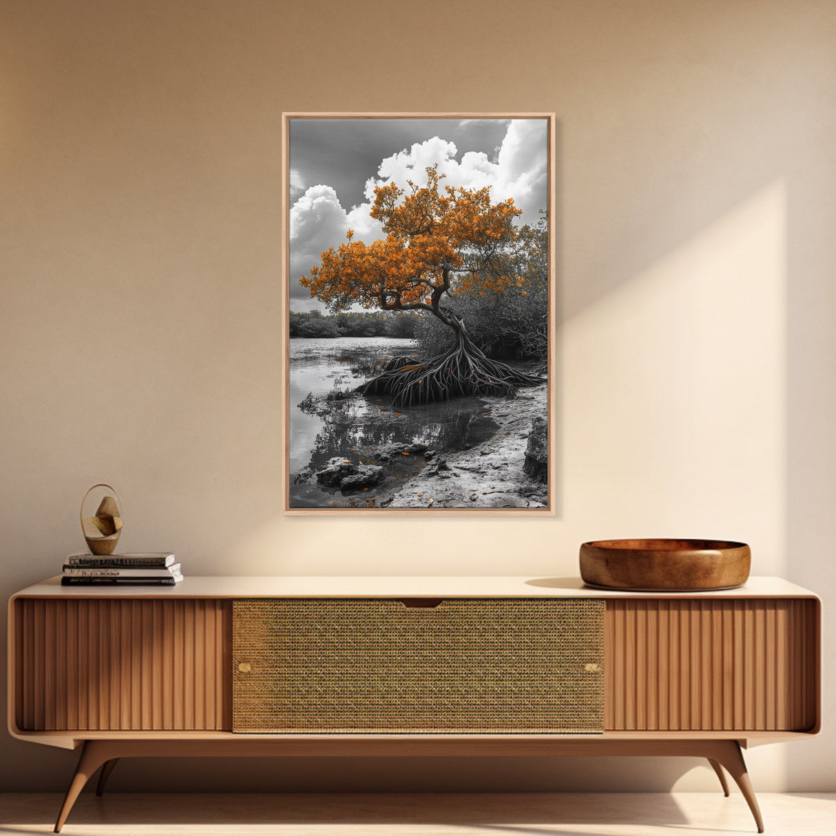 Mangrove Tree, Coastal Roots, Swamp Nature, Fall Tones Canvas Print, Tropical Wetlands Wall Art, Earthy Living Room Decor, Moody Art