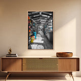 Market Stroll, Beach Shop, Coastal Market, Tropical Life, Framed Canvas Print, Boho Beach Art, Kitchen or Entryway Wall Art