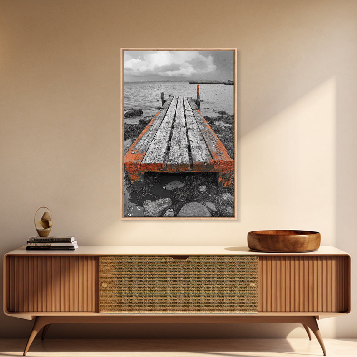 Rustic Dock, Seaside Escape, Coastal Pier, Nautical Wood, Canvas Print, Lake House Decor, Farmhouse Style, Living Room Wall Art