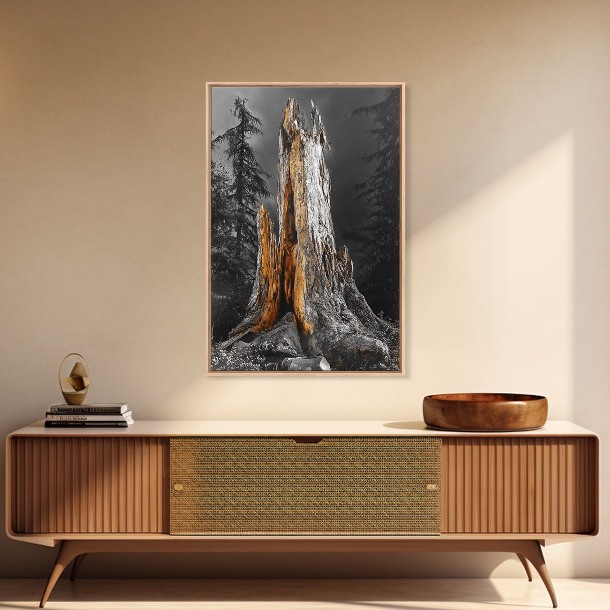 Forest Stump, Enchanted Tree, Woodland Nature, Autumn Mood, Framed Canvas Print, Rustic Wall Art, Cabin Decor, Fall Wall Accent
