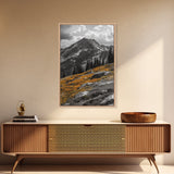 Mountain Peak, Alpine Landscape, Autumn Meadow, Framed Canvas Print, Fall Wall Art, Rustic Cabin Decor, Nature Photography, Living Room