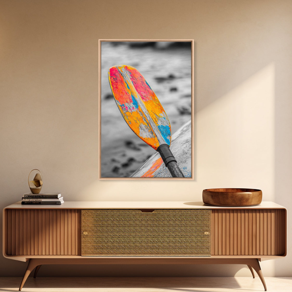 Colorful Oar Paddle, Beach House Decor, Boho Kayak Wall Art, Canvas Print, Vibrant Coastal Photography, Nautical Bathroom Art